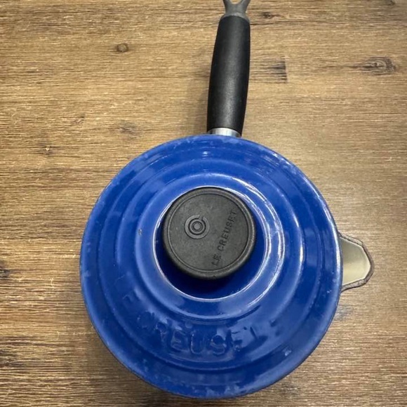 Vtg Le Creuset Cobalt Blue Enameled CAST IRON Saucepan w/ Lid - Sz 14 (3/4 Qt) - Picture 3 of 8